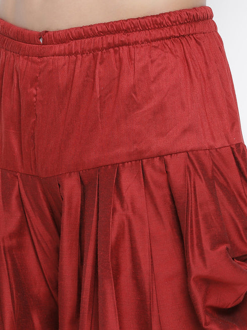 Vastramay Vastramay Men's White Silk Blend Curved Kurta Dhoti Set